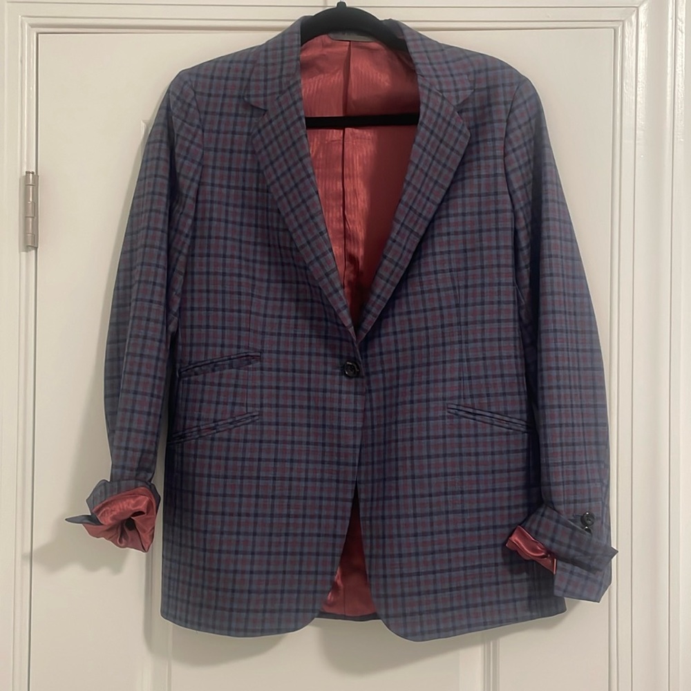 Pink and blue check blazer. Size 10/L/XL